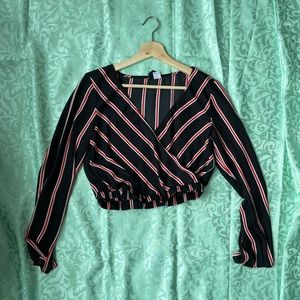 H&M DIVIDED Black and Red Striped Cropped Blouse